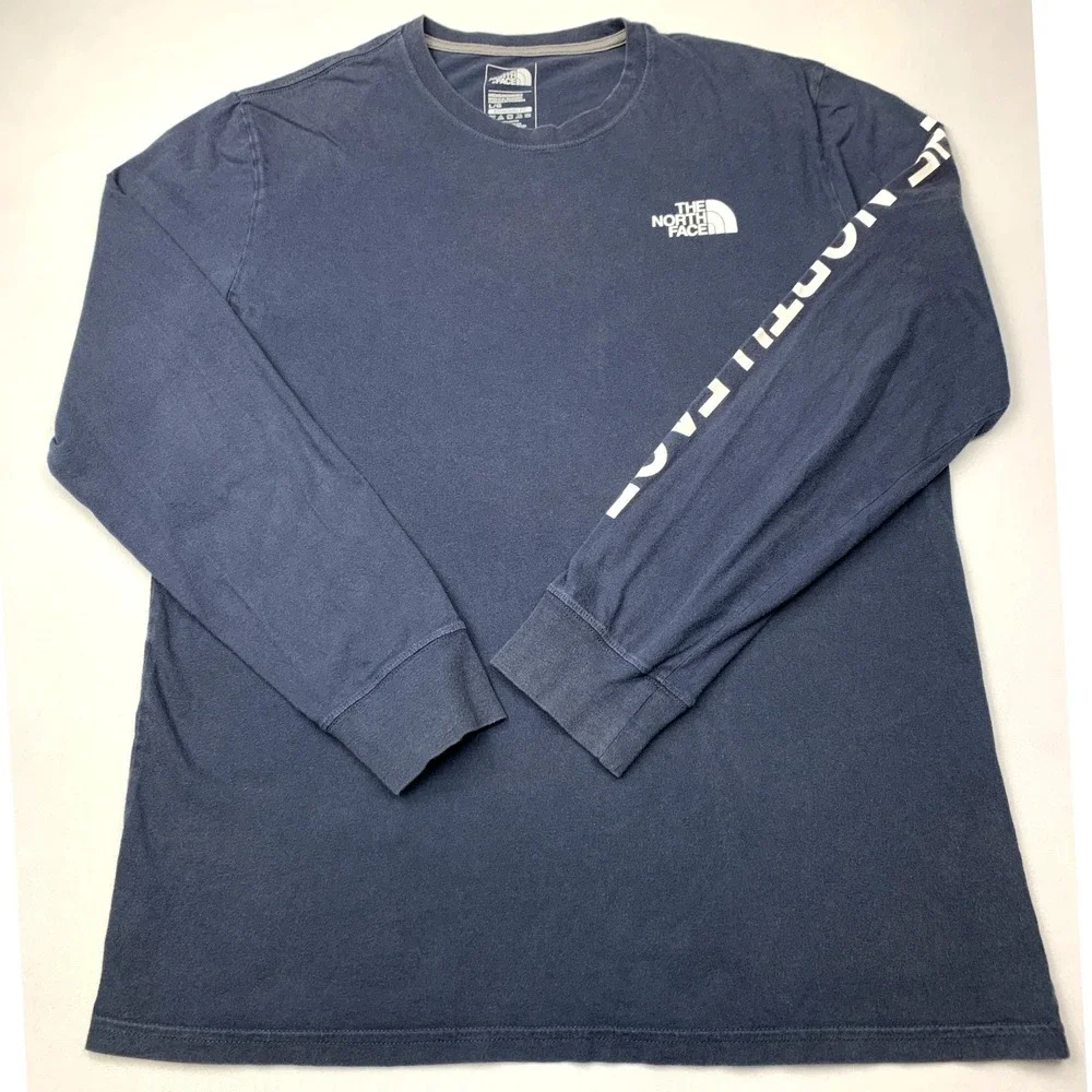 The North Face Shirt Mens Large Blue Sleeve‎ Graphic Logo Cotton Long Sleeve Tee